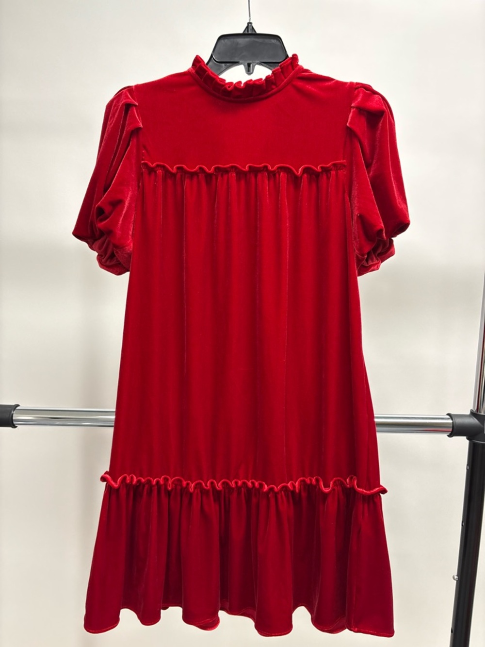 CeCe Red Velvet Ruffle Dress